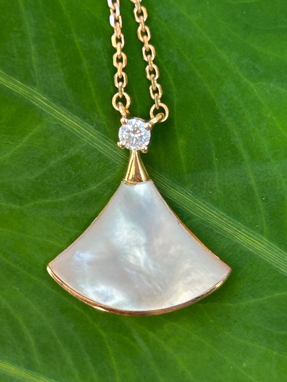 Bulgari Gold Mother-of-Pearl Fan Pendant with Diamond Accent